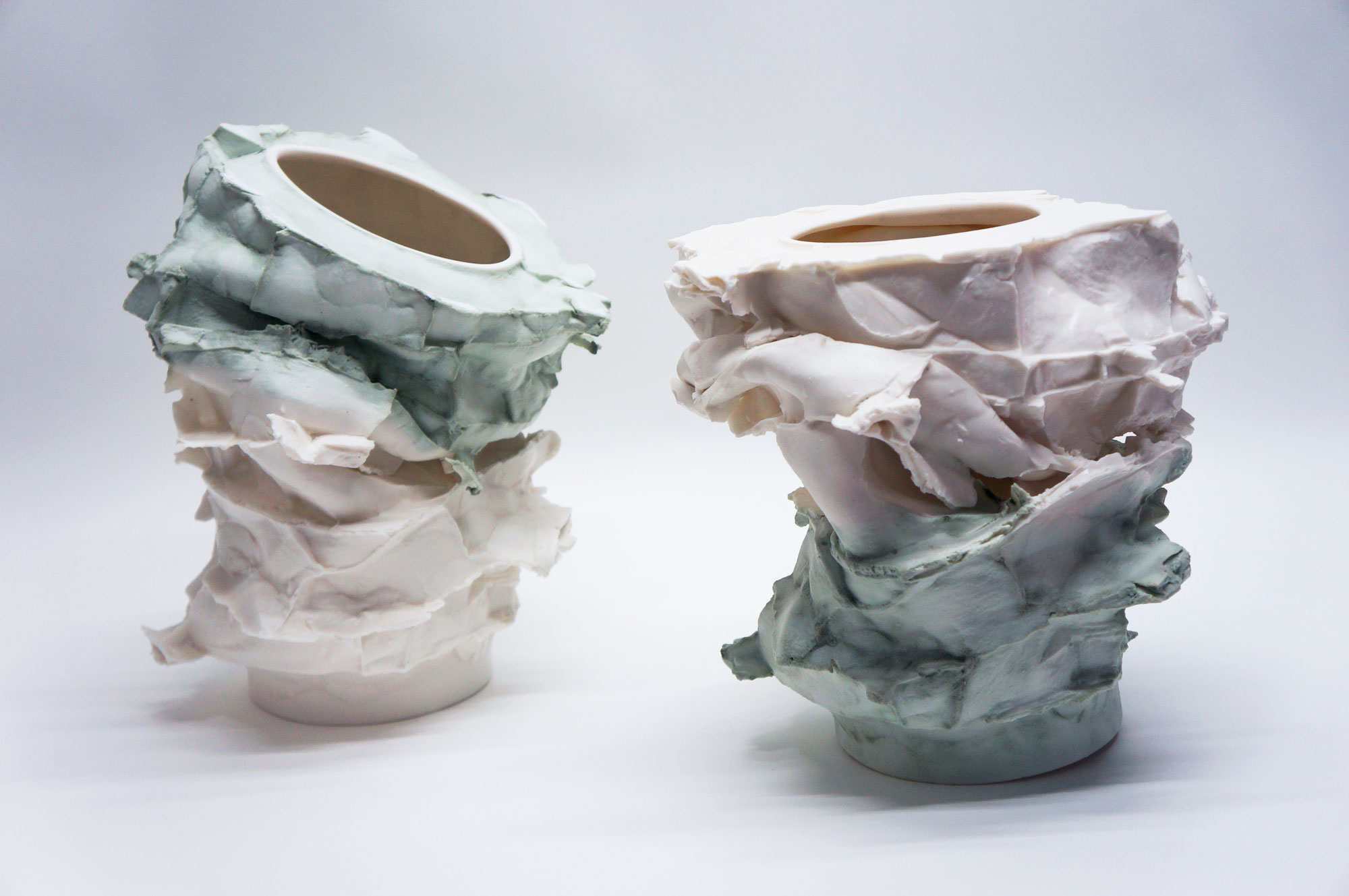 Monika Patuszynska (PO) European Prize for Applied Arts 2015 - TransForms Plus (Bastards series) - 2013 - Porcelain, slip cast from a modified plaster mould, parian ware - 30 x 30 x 35 each	

